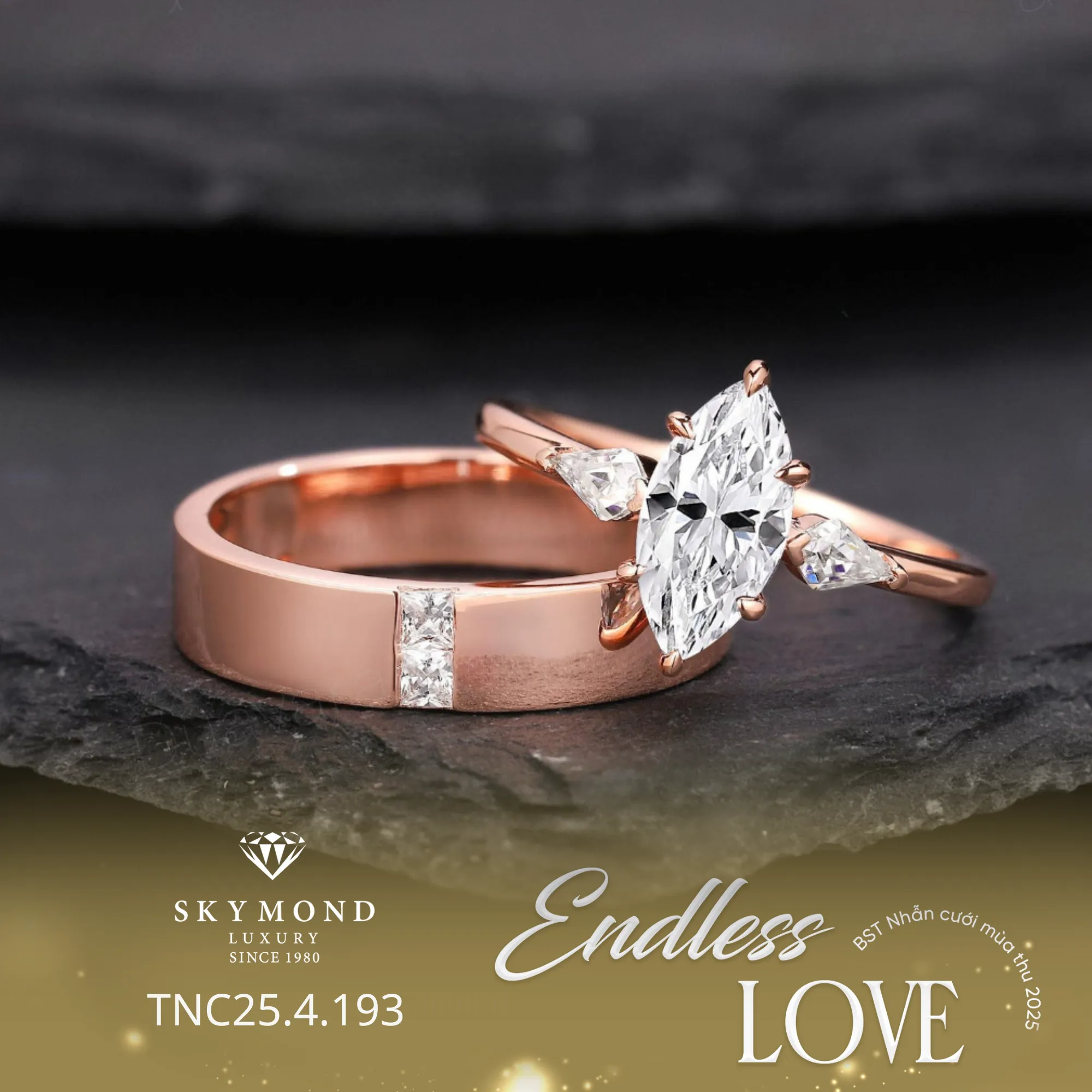 nhẫn cưới vàng hồng kim cương