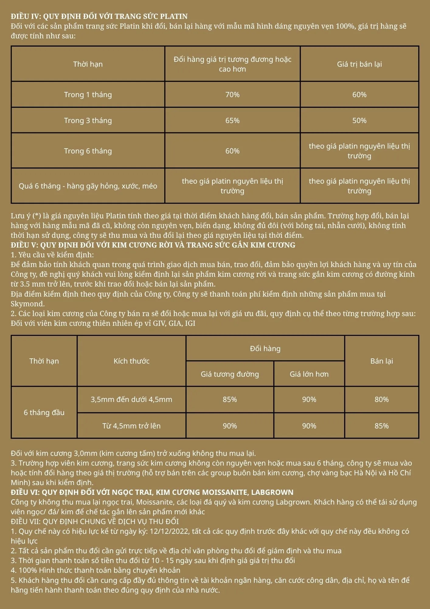 quy chế thu đổi skymond